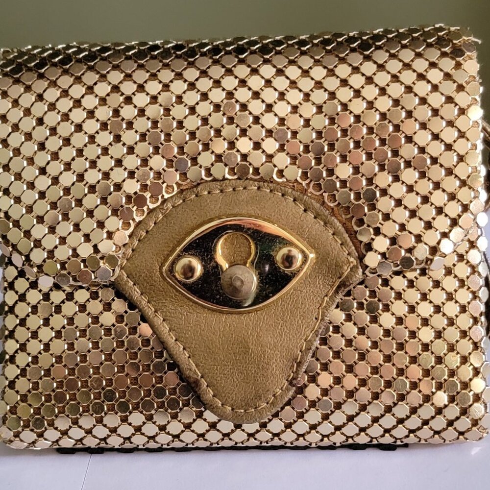 Gold Metal Mesh Wallet Evening Bag with Mirror